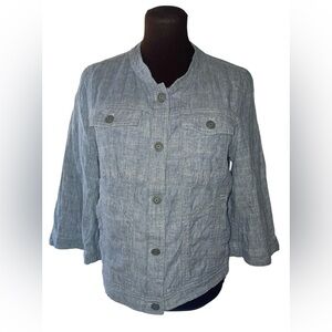 ANN TAYLOR LOFT Linen Cotton Cropped Button Front Blazer Jacket 3/4 Sleeve Med